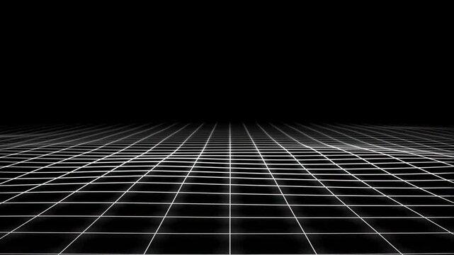 Abstract grid surface with a black background, representing digital space and virtual environments. Ideal for technology, gaming, and design projects