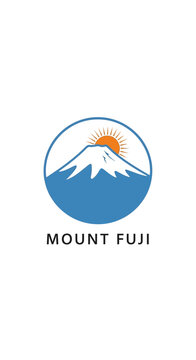 Mount Fuji Icon: Majestic Japanese Mountain with Sunrise in Circle Logo