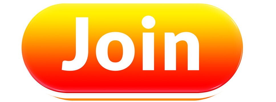 Bright yellow join now button ui element png with transparent background, modern call to action web interface button for website membership, signup and social media design