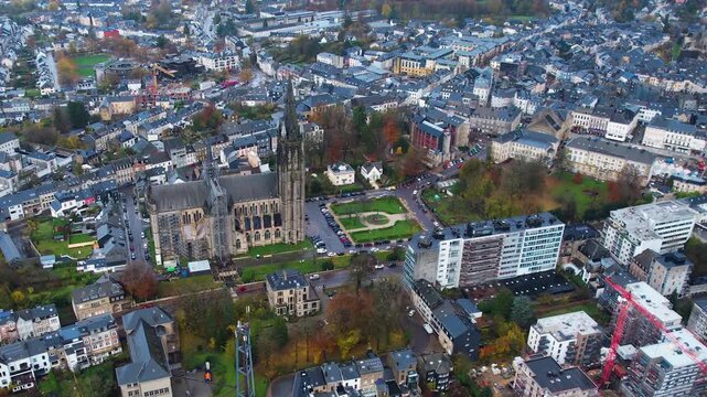 An panoramic aerial view of the old town city Arlon in Belgium on a cloudy afternoon in autumn.. 
