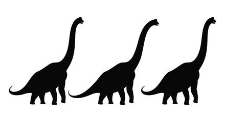 Three black silhouettes of long necked dinosaurs against a white background © Mithon