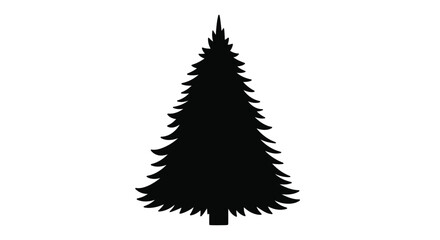 Simple black silhouette of a coniferous evergreen tree on white © Mithon