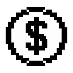 Pixelated dollar sign symbolized in a vector circular frame