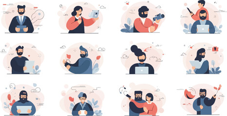 Fototapeta premium Diverse individuals engaged in various modern activities and professions (1)