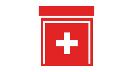 Fototapeta premium Red Pill Bottle Icon with White Cross - Healthcare and Medicine Symbol