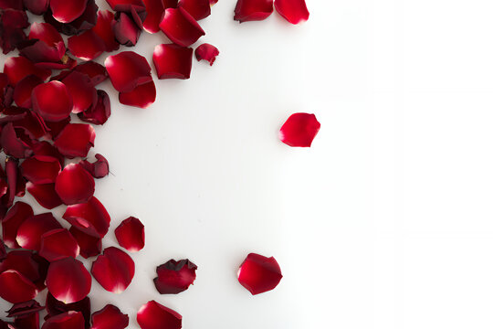 Red rose petals on white background