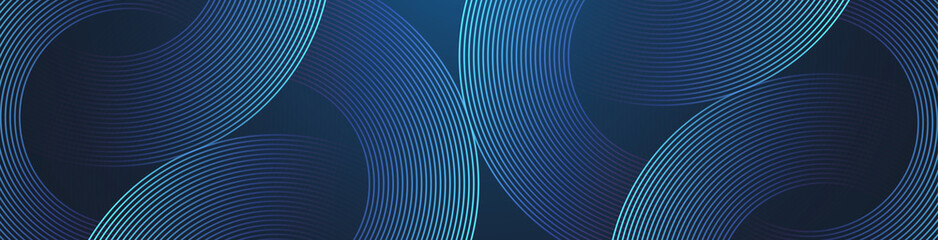 Modern digital abstract blue background with circular lines. Geometric stripe line art design for poster, brochure, cover, website, header, web banner, presentation © BAIVECTOR