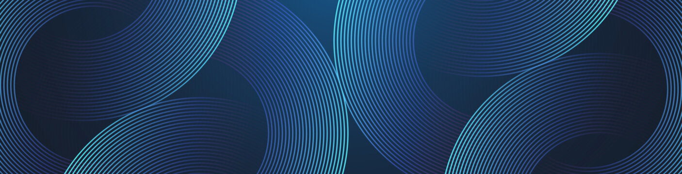 Modern digital abstract blue background with circular lines. Geometric stripe line art design for poster, brochure, cover, website, header, web banner, presentation
