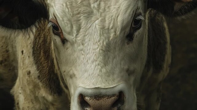 A close-up shot of a cow's face with a blurred background, suitable for agricultural or farm-themed projects