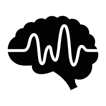 Vector silhouette of a brain with a heartbeat waveform across it