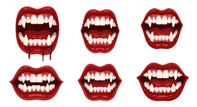 Vampire Mouth Collection: Fangs, Red Lips, Dripping Blood, Horror