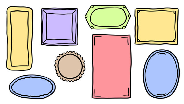 Hand-drawn pastel doodle frame collection vector set of simple borders, labels, shapes, and decorative design elements isolated on a transparent background