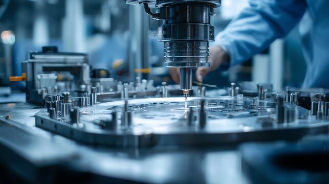This image captures the intricate process of precision machining in an industrial setting