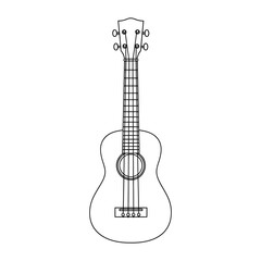 Naklejka premium Simple black and white ukulele illustration with four strings and clean design on white background perfect for music concepts
