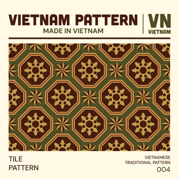 Vietnamese traditional tile pattern with seamless geometric ornamental layout in vintage Indochine decorative style.