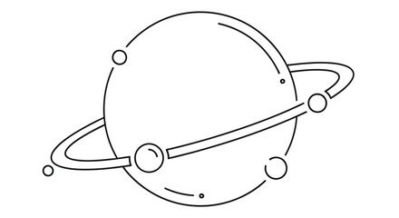 Simple line drawing of a planet with rings and orbiting moons © Ziaul_Studio