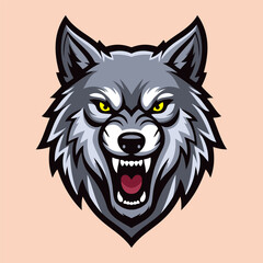 Fototapeta premium Angry Grey Wolf Face Illustration Character Vector Logo Template