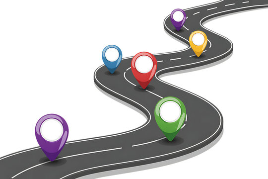 Roadmap with location pin pointers
