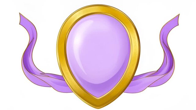 Stylized ornamental emblem with purple gemstone and gold border