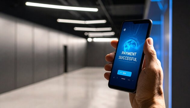 Person holding smartphone with future elections screen in modern corridor