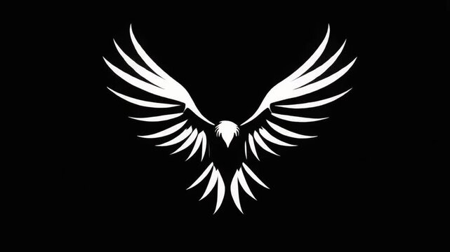 Abstract white eagle silhouette against black background symbolic concept