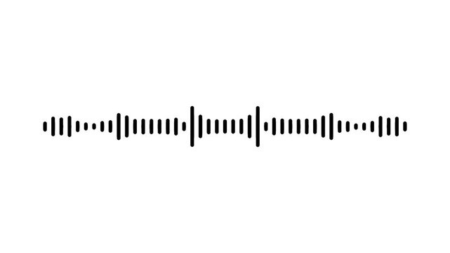 Minimal black audio spectrum motion graphic on white, 4k seamless loop sound wave, minimalist music visualizer for content creators, radio broadcast and audio tracking display animation.
