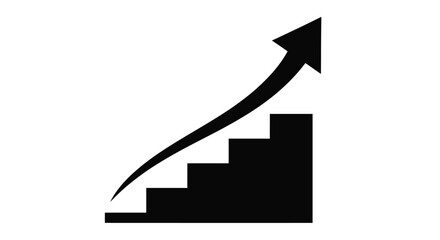 Obraz premium Black arrow pointing upwards ascending a set of block steps
