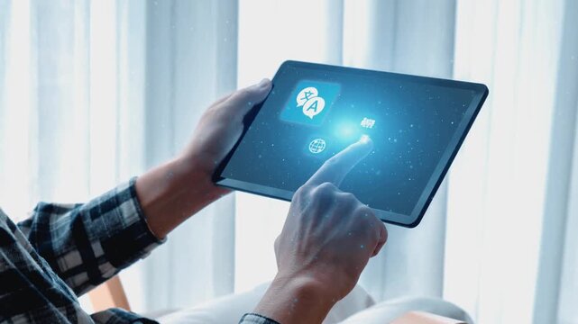 Translation icons show international languages, interpretation, and communication. Translation helps global business, translation supports learning, and translation improves cultural exchange. Gist