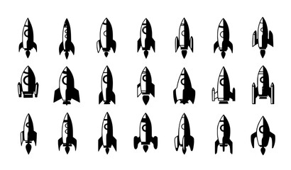 Flat rocket icon set vector with modern spacecraft launch symbols for startup and technology design © Hanif