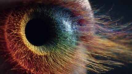 Extreme close up of human eye iris with colorful data streams © nahid_hasan_masud
