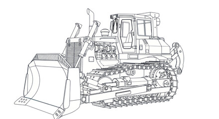 Bulldozer Line Drawing - Heavy Construction Equipment Blueprint © nia