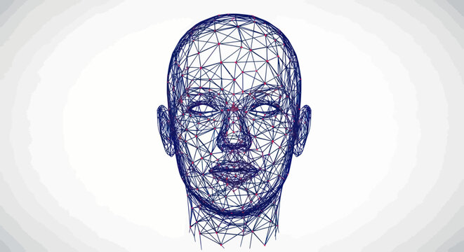 Abstract 3D human head wireframe model, futuristic concept, artificial intelligence