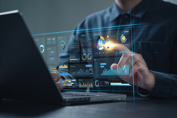 Fototapeta premium Data analytics and big data strategies for real-time analytics, business intelligence analytics, predictive data modeling, and data-driven decision-making in modern digital business.