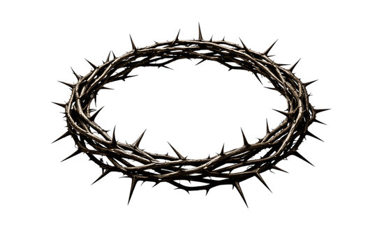 Dark metallic crown of thorns representing suffering sacrifice and crucifixion of jesus christ remembered on good friday sacred christian religious symbol isolated on a transparent background