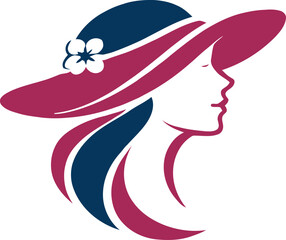 Stylish beauty logo featuring a feminine woman face with hat and flower. Modern elegant design symbolizing beauty, fashion and skincare. Perfect for beauty salons, cosmetic brands, spa centers, hair s