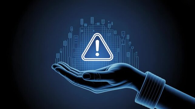 Hand holding malware warning hologram digital threat icon 4K 