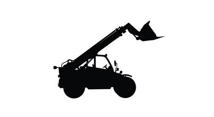 A stark silhouette depicts a telescopic handler a versatile construction machine poised with its extended boom and bucket © Asikder02