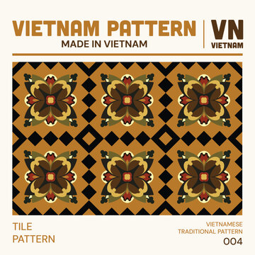 Vietnamese traditional tile pattern with seamless floral geometric design in vintage Indochine decorative style.