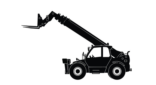 A stark silhouette of a telescopic handler a versatile construction machine is depicted in black high quality professional detailed