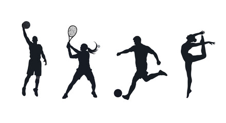 A striking silhouette composition showcases athletes engaged in various sports basketball tennis soccer and dance high quality professional detailed © Asikder02