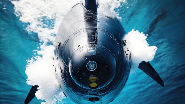 A close-up shot of a large black whale swimming in the ocean