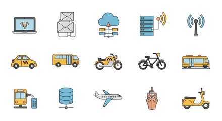 Collection of various transportation icons. © Bocil