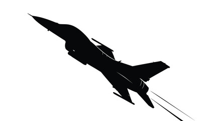 A striking silhouette of a fighter jet banking sharply against a stark white backdrop showcasing dynamic aerial power © Asikder02