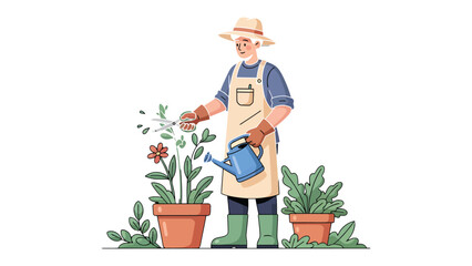 Nurturing Garden: A dedicated gardener cultivates his verdant haven, tending to his flourishing plants with care and precision, exemplifying the serenity of green spaces. © hafs121