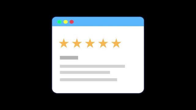 five star rating customer review browser window ui alpha channel animation
