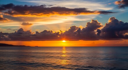 Fototapeta premium Serene Sunset over Ocean Waves with Clouds.