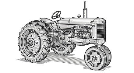 Vintage Tractor Sketch Illustration - Retro Farm Vehicle Drawing © rahma