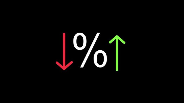 Percentage Increase And Decrease Arrows Icon animation, Financial Indicator On Dark Background. Percent Symbol With Red Down Arrow And Green Up Arrow. Market Trend Or Business Performance 