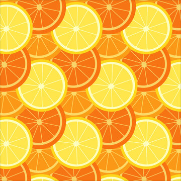 Seamless pattern of bright orange and yellow citrus fruit slices