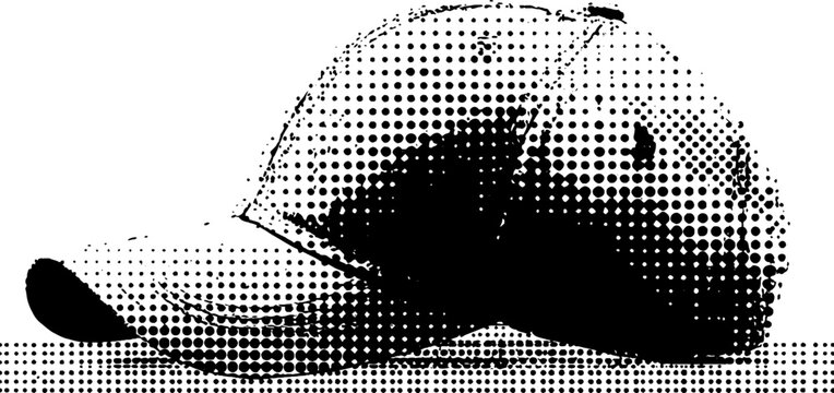 Urban style baseball cap in black and white halftone design for fashion illustrations